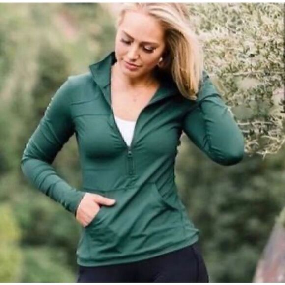 Zyia Active Jacket Womens Size M Green 1/2 Zip Athletic Pocket Long Sleeve Top - Picture 1 of 9